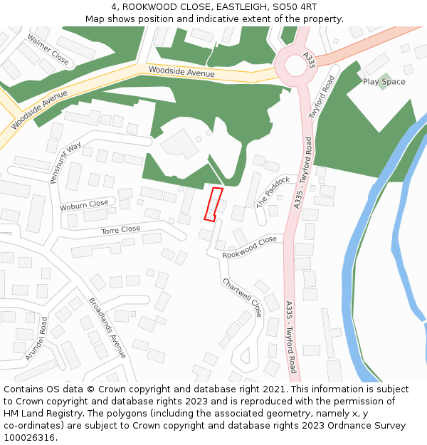 4, ROOKWOOD CLOSE, EASTLEIGH, SO50 4RT: Location map and indicative extent of plot