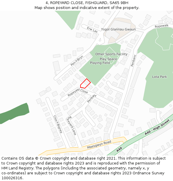 4, ROPEYARD CLOSE, FISHGUARD, SA65 9BH: Location map and indicative extent of plot