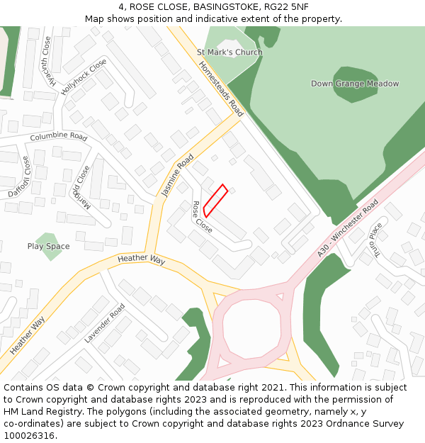 4, ROSE CLOSE, BASINGSTOKE, RG22 5NF: Location map and indicative extent of plot