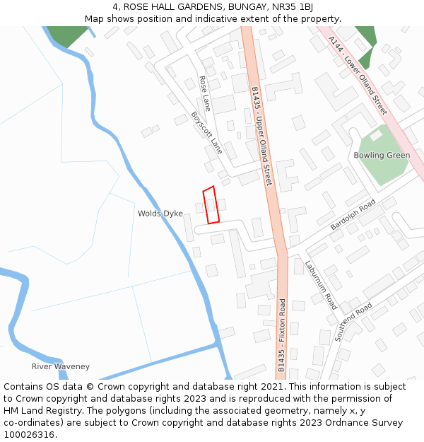 4, ROSE HALL GARDENS, BUNGAY, NR35 1BJ: Location map and indicative extent of plot