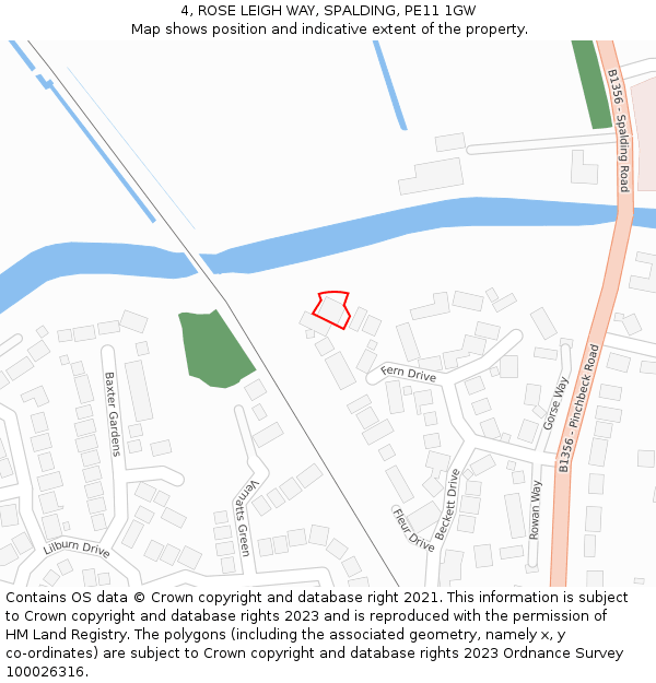 4, ROSE LEIGH WAY, SPALDING, PE11 1GW: Location map and indicative extent of plot