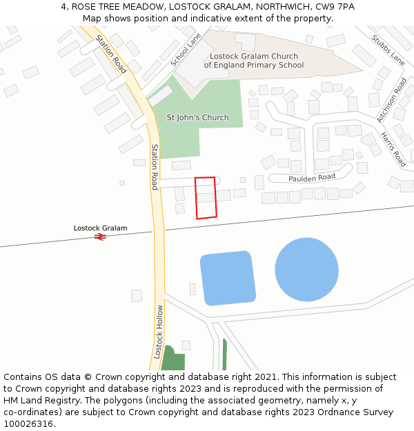 4, ROSE TREE MEADOW, LOSTOCK GRALAM, NORTHWICH, CW9 7PA: Location map and indicative extent of plot