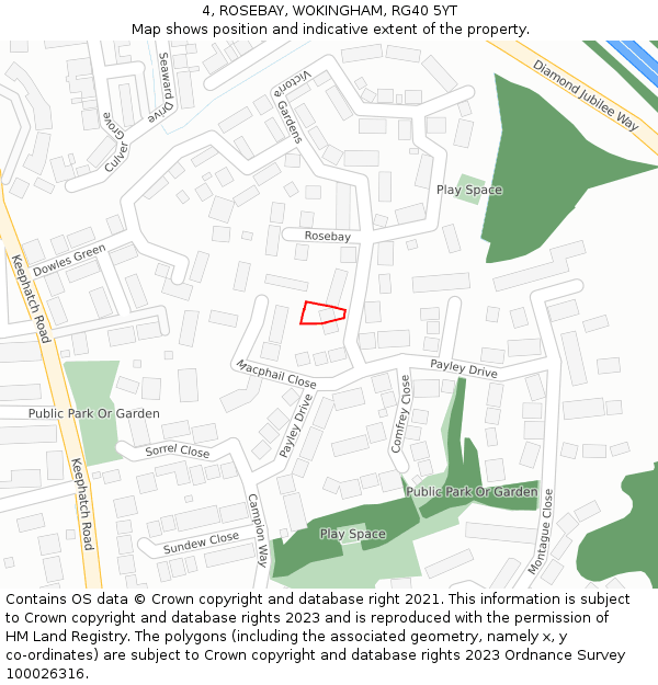 4, ROSEBAY, WOKINGHAM, RG40 5YT: Location map and indicative extent of plot