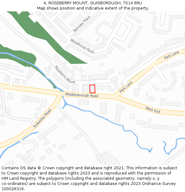 4, ROSEBERRY MOUNT, GUISBOROUGH, TS14 6RU: Location map and indicative extent of plot