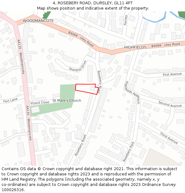 4, ROSEBERY ROAD, DURSLEY, GL11 4PT: Location map and indicative extent of plot