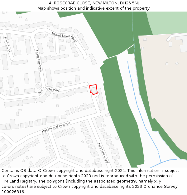 4, ROSECRAE CLOSE, NEW MILTON, BH25 5NJ: Location map and indicative extent of plot
