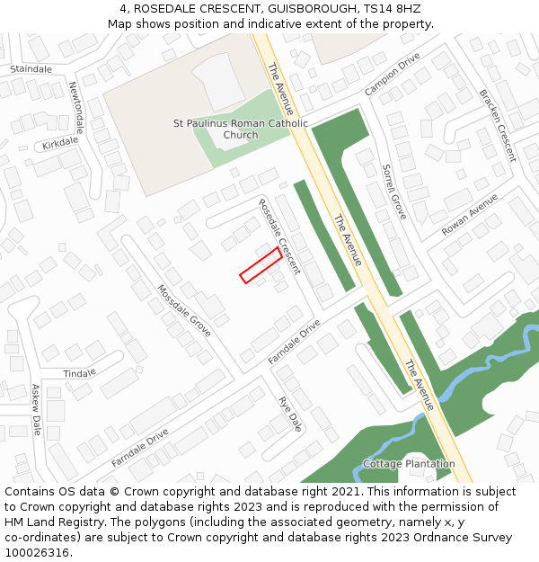 4, ROSEDALE CRESCENT, GUISBOROUGH, TS14 8HZ: Location map and indicative extent of plot