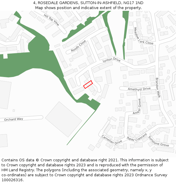 4, ROSEDALE GARDENS, SUTTON-IN-ASHFIELD, NG17 1ND: Location map and indicative extent of plot