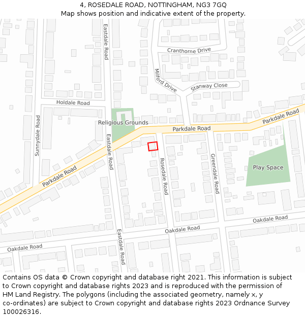 4, ROSEDALE ROAD, NOTTINGHAM, NG3 7GQ: Location map and indicative extent of plot