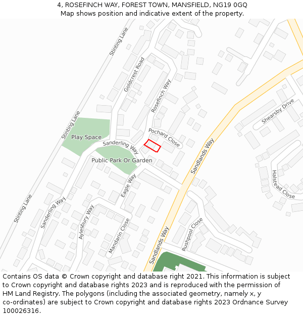 4, ROSEFINCH WAY, FOREST TOWN, MANSFIELD, NG19 0GQ: Location map and indicative extent of plot