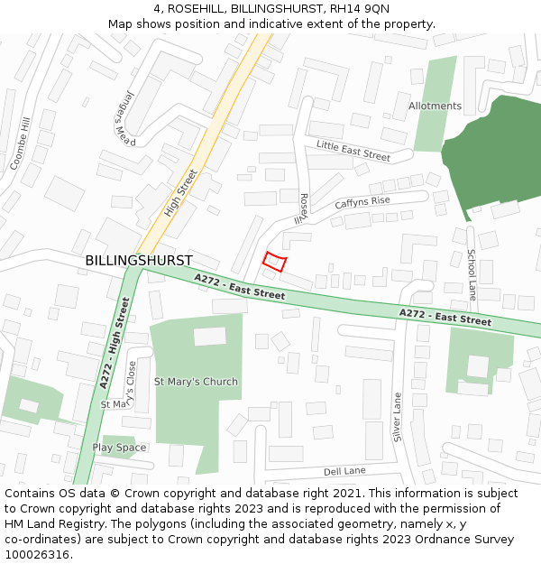 4, ROSEHILL, BILLINGSHURST, RH14 9QN: Location map and indicative extent of plot