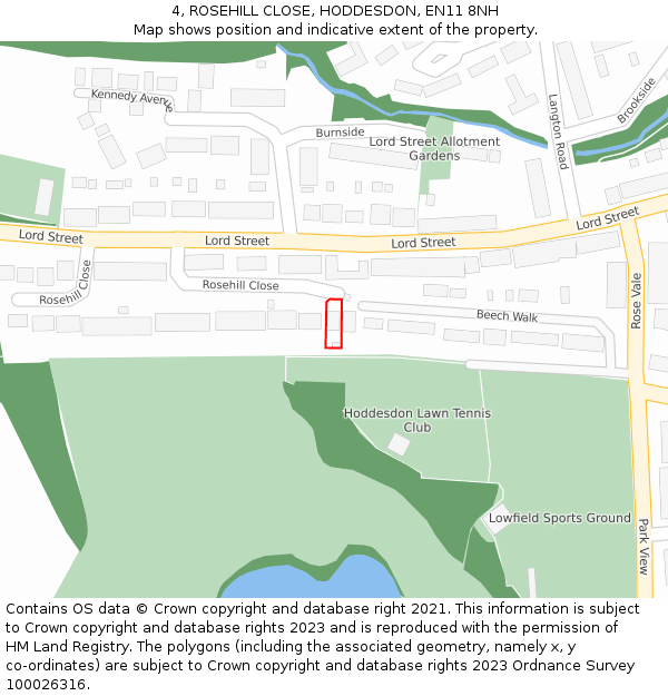 4, ROSEHILL CLOSE, HODDESDON, EN11 8NH: Location map and indicative extent of plot