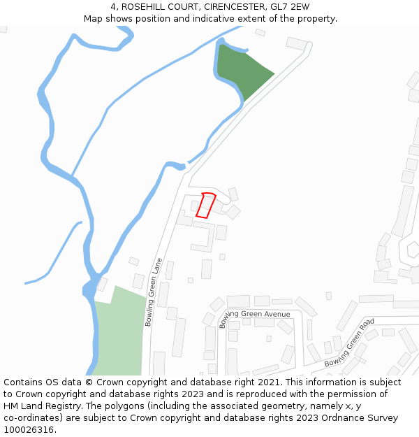 4, ROSEHILL COURT, CIRENCESTER, GL7 2EW: Location map and indicative extent of plot