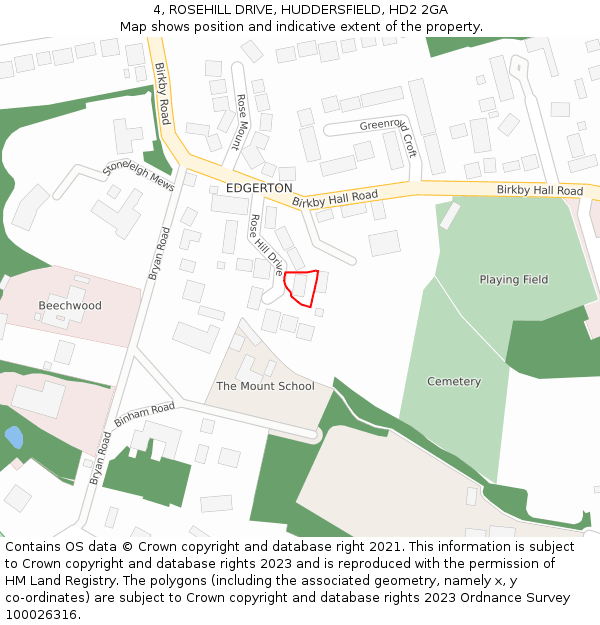 4, ROSEHILL DRIVE, HUDDERSFIELD, HD2 2GA: Location map and indicative extent of plot