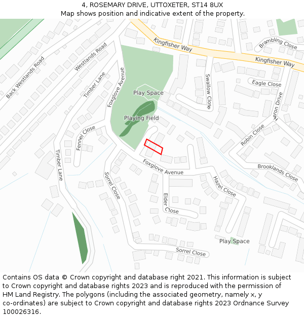 4, ROSEMARY DRIVE, UTTOXETER, ST14 8UX: Location map and indicative extent of plot