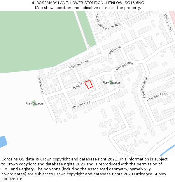 4, ROSEMARY LANE, LOWER STONDON, HENLOW, SG16 6NG: Location map and indicative extent of plot