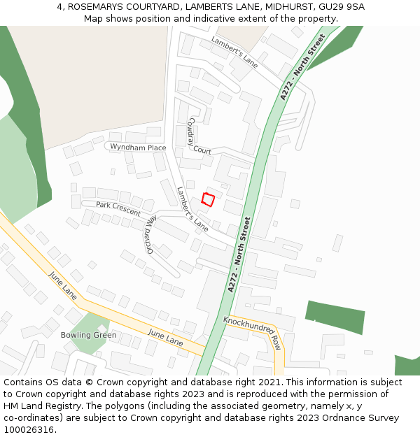 4, ROSEMARYS COURTYARD, LAMBERTS LANE, MIDHURST, GU29 9SA: Location map and indicative extent of plot