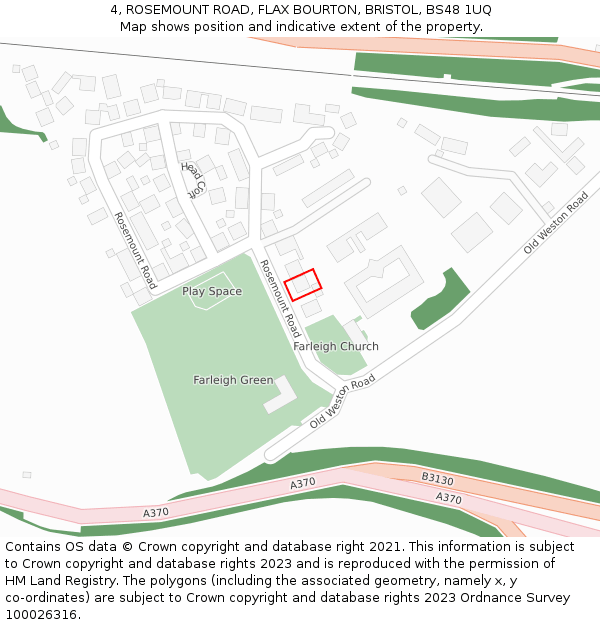 4, ROSEMOUNT ROAD, FLAX BOURTON, BRISTOL, BS48 1UQ: Location map and indicative extent of plot