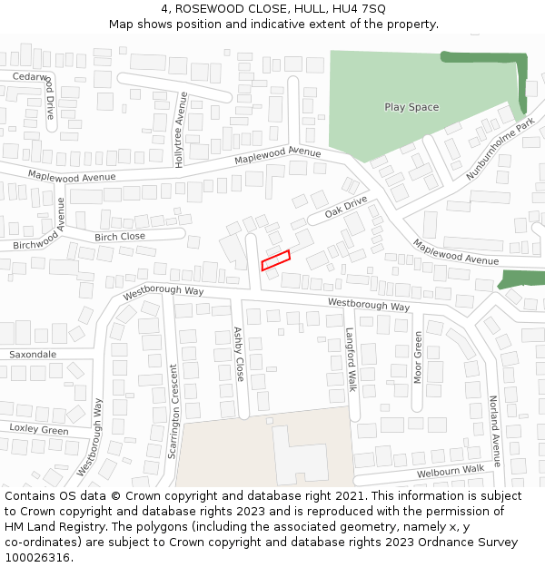 4, ROSEWOOD CLOSE, HULL, HU4 7SQ: Location map and indicative extent of plot