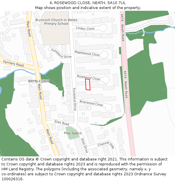 4, ROSEWOOD CLOSE, NEATH, SA10 7UL: Location map and indicative extent of plot