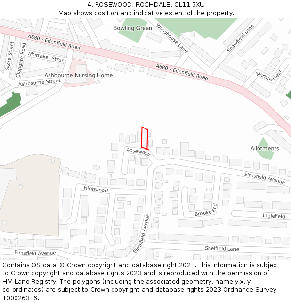 4, ROSEWOOD, ROCHDALE, OL11 5XU: Location map and indicative extent of plot