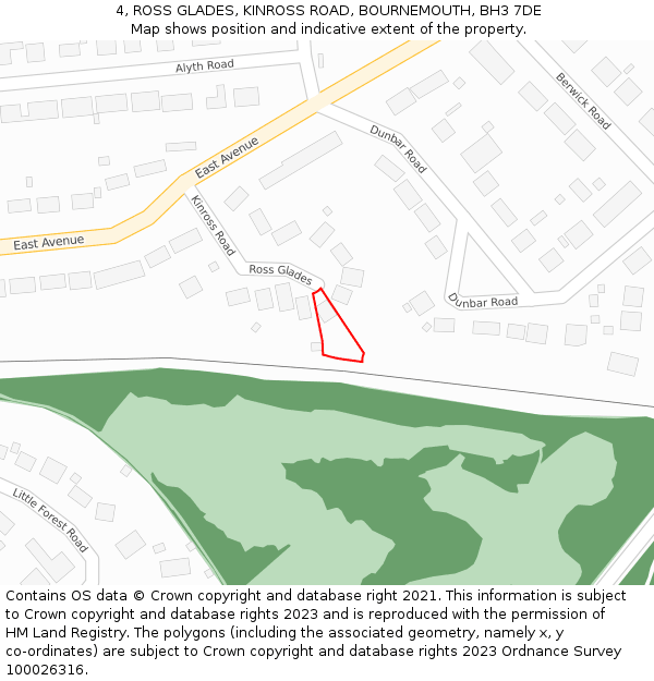 4, ROSS GLADES, KINROSS ROAD, BOURNEMOUTH, BH3 7DE: Location map and indicative extent of plot