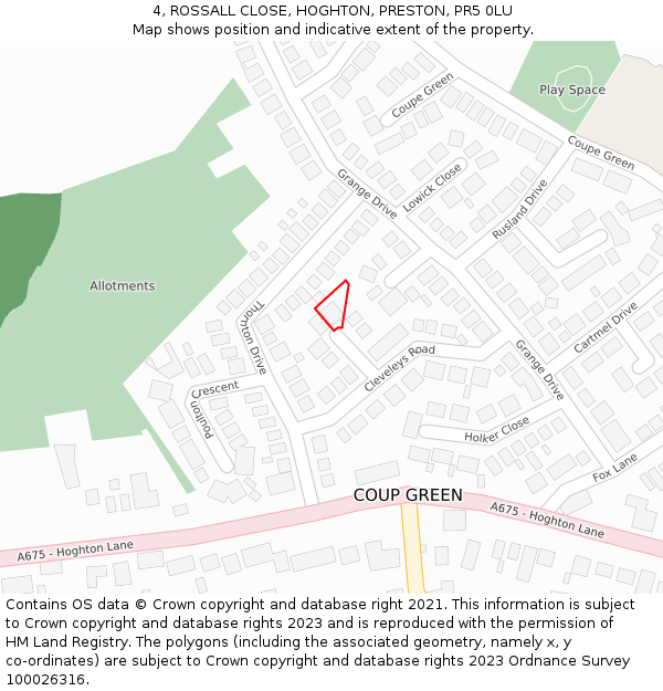 4, ROSSALL CLOSE, HOGHTON, PRESTON, PR5 0LU: Location map and indicative extent of plot