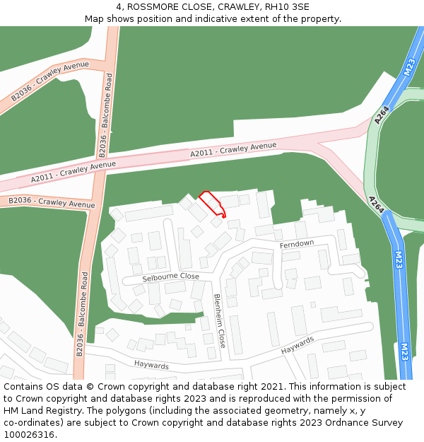 4, ROSSMORE CLOSE, CRAWLEY, RH10 3SE: Location map and indicative extent of plot