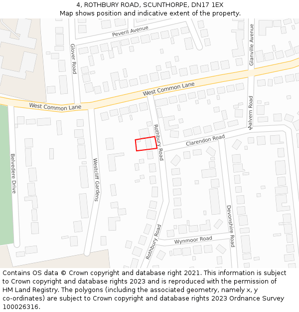 4, ROTHBURY ROAD, SCUNTHORPE, DN17 1EX: Location map and indicative extent of plot