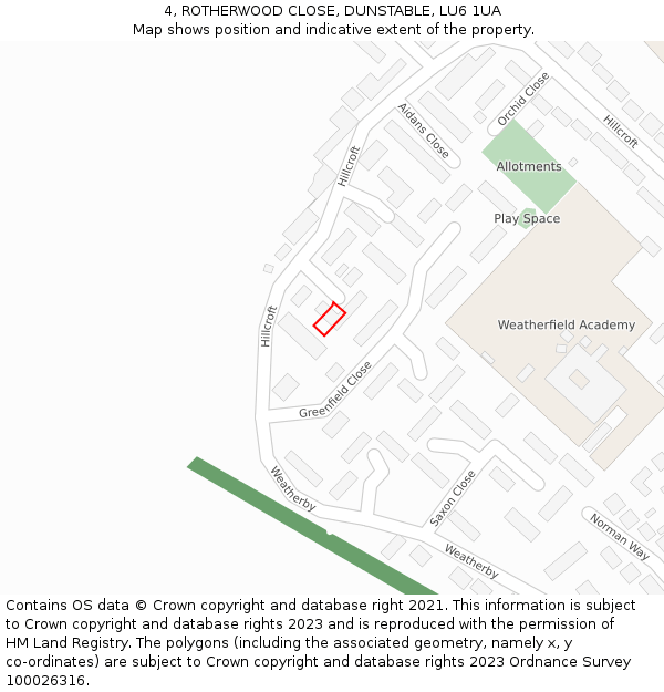 4, ROTHERWOOD CLOSE, DUNSTABLE, LU6 1UA: Location map and indicative extent of plot