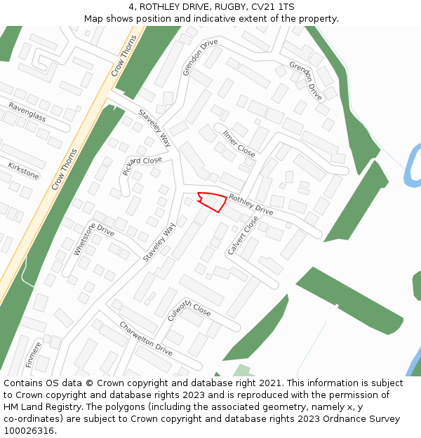 4, ROTHLEY DRIVE, RUGBY, CV21 1TS: Location map and indicative extent of plot