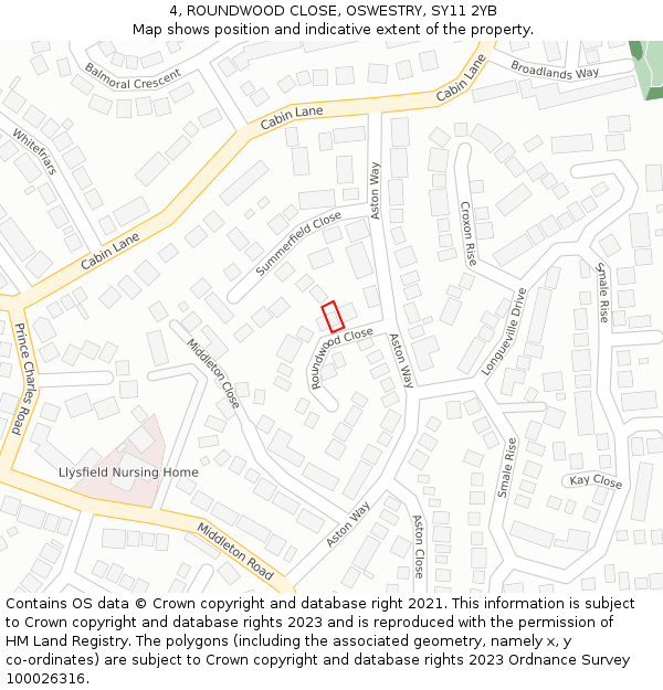 4, ROUNDWOOD CLOSE, OSWESTRY, SY11 2YB: Location map and indicative extent of plot