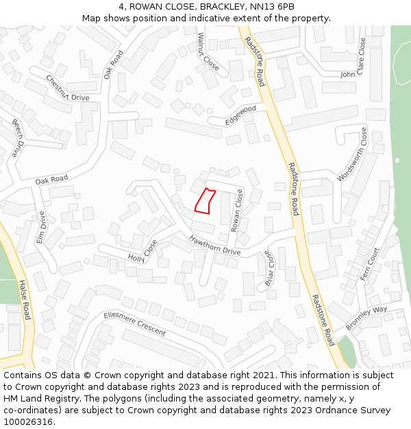 4, ROWAN CLOSE, BRACKLEY, NN13 6PB: Location map and indicative extent of plot