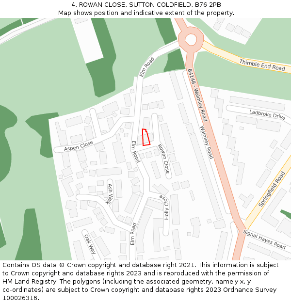 4, ROWAN CLOSE, SUTTON COLDFIELD, B76 2PB: Location map and indicative extent of plot