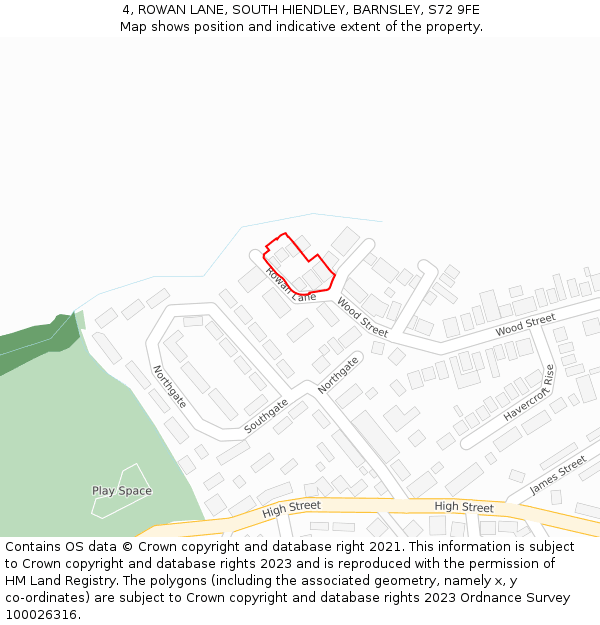 4, ROWAN LANE, SOUTH HIENDLEY, BARNSLEY, S72 9FE: Location map and indicative extent of plot