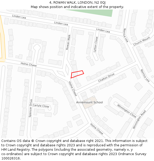 4, ROWAN WALK, LONDON, N2 0QJ: Location map and indicative extent of plot