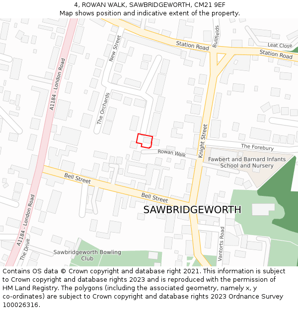 4, ROWAN WALK, SAWBRIDGEWORTH, CM21 9EF: Location map and indicative extent of plot