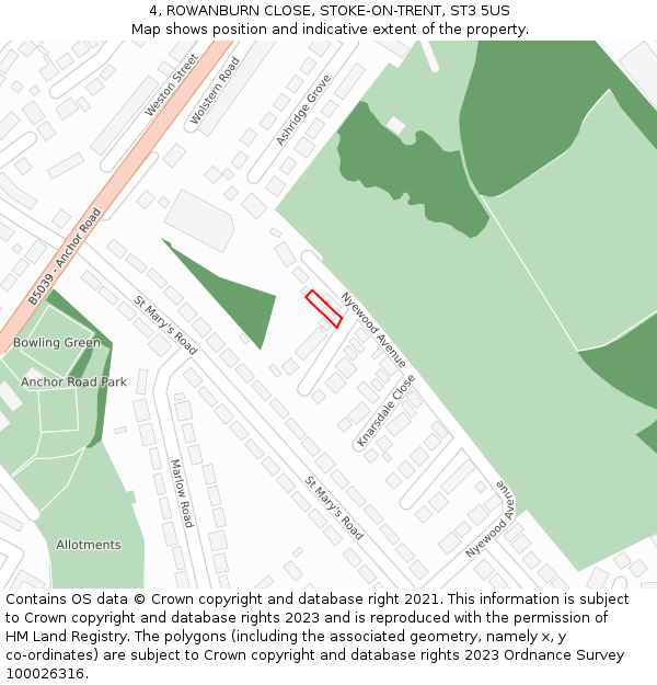 4, ROWANBURN CLOSE, STOKE-ON-TRENT, ST3 5US: Location map and indicative extent of plot