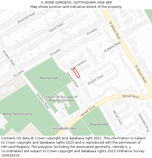 4, ROWE GARDENS, NOTTINGHAM, NG6 9ER: Location map and indicative extent of plot