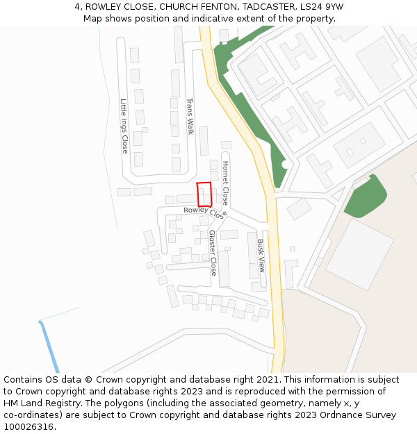 4, ROWLEY CLOSE, CHURCH FENTON, TADCASTER, LS24 9YW: Location map and indicative extent of plot