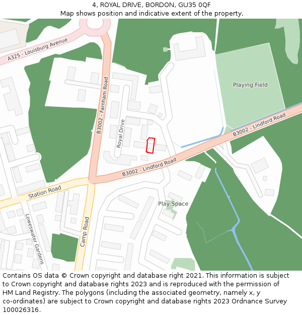 4, ROYAL DRIVE, BORDON, GU35 0QF: Location map and indicative extent of plot