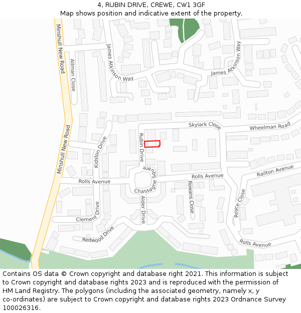 4, RUBIN DRIVE, CREWE, CW1 3GF: Location map and indicative extent of plot