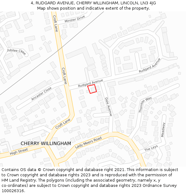 4, RUDGARD AVENUE, CHERRY WILLINGHAM, LINCOLN, LN3 4JG: Location map and indicative extent of plot