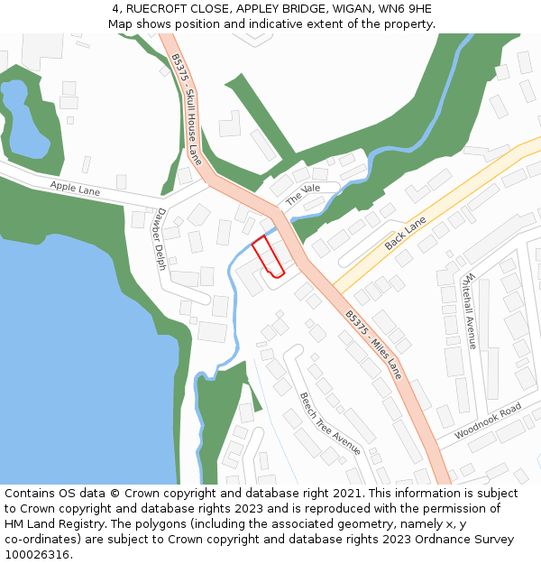 4, RUECROFT CLOSE, APPLEY BRIDGE, WIGAN, WN6 9HE: Location map and indicative extent of plot