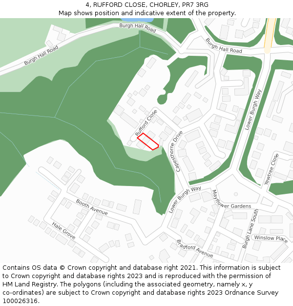 4, RUFFORD CLOSE, CHORLEY, PR7 3RG: Location map and indicative extent of plot