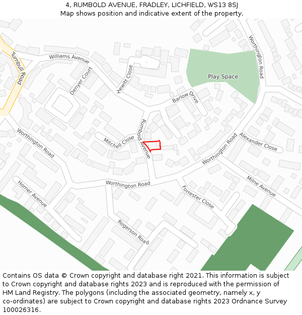 4, RUMBOLD AVENUE, FRADLEY, LICHFIELD, WS13 8SJ: Location map and indicative extent of plot