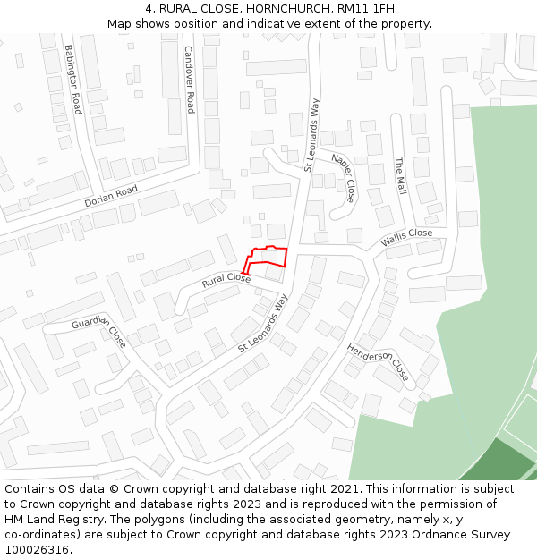 4, RURAL CLOSE, HORNCHURCH, RM11 1FH: Location map and indicative extent of plot