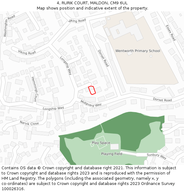 4, RURIK COURT, MALDON, CM9 6UL: Location map and indicative extent of plot