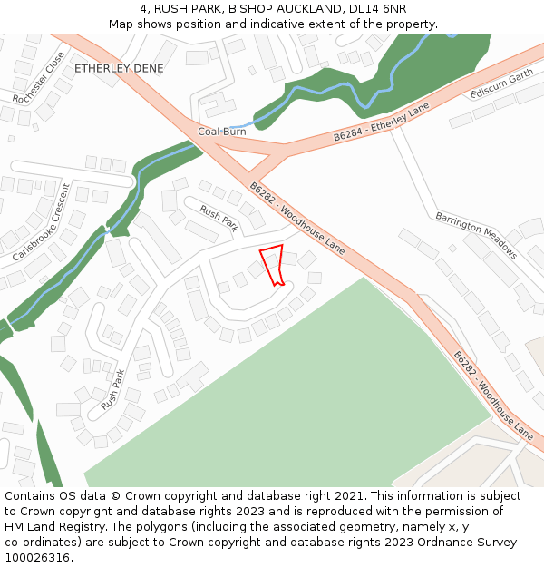 4, RUSH PARK, BISHOP AUCKLAND, DL14 6NR: Location map and indicative extent of plot