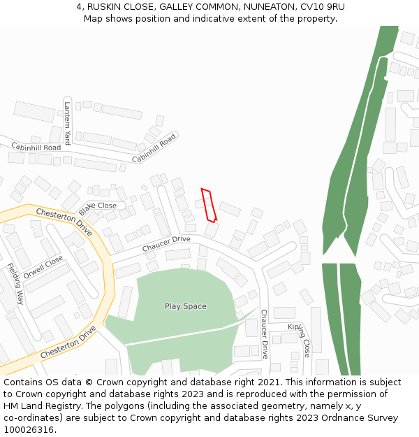 4, RUSKIN CLOSE, GALLEY COMMON, NUNEATON, CV10 9RU: Location map and indicative extent of plot